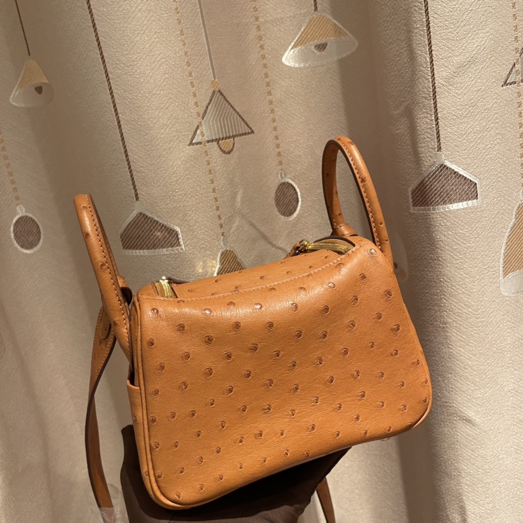 에르메스 미니 린디백 골드브라운 금장 타조가죽